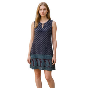 Beachlunchlounge Blue Paisley Tie Neck Shift Dress Medium